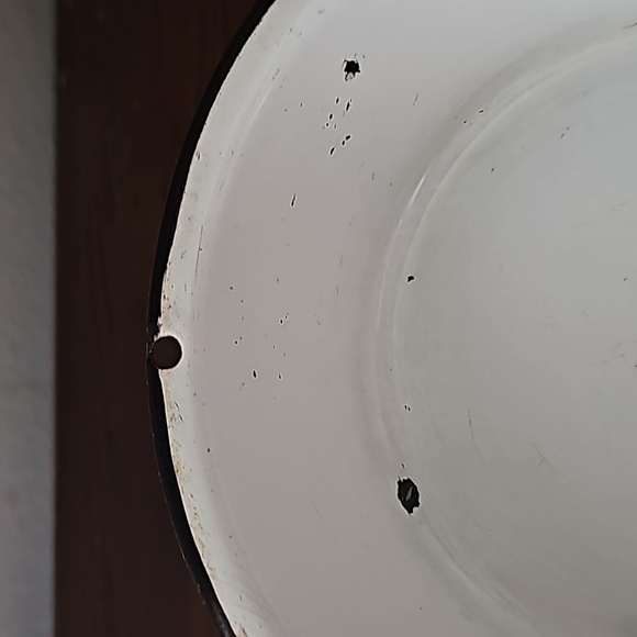 Vintage Rustic White and Black Enamelware Bowl - Picture 3 of 5